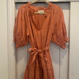 Cleobella Nevah Eyelet Puff Sleeve V-Neck Lined Mini Dress | Orange (Size M)